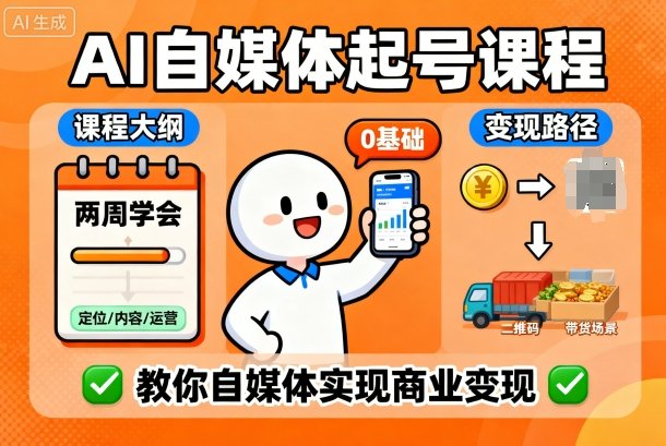 AI自媒体起号课程，0基础小白两周学会，教你自媒体实现商业变现-网赚项目平台