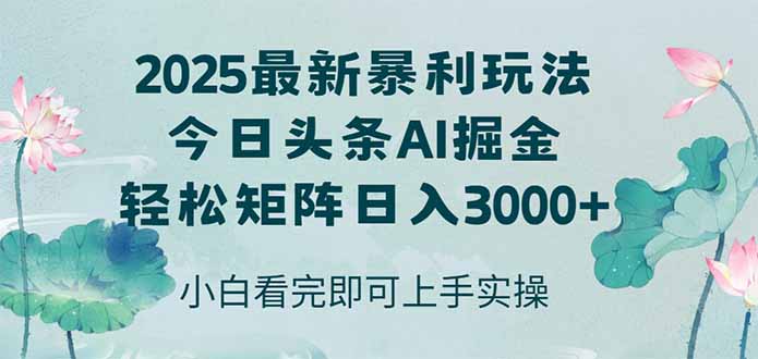 今日头条2025年最新暴利玩法，思路简单，复制粘贴，轻松实现矩阵日入3000+-网赚项目平台
