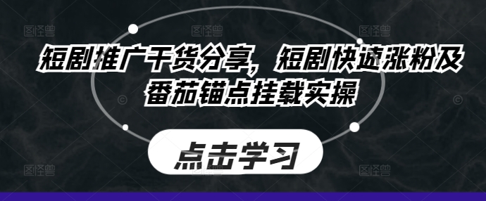 短剧推广干货分享，短剧快速涨粉及番茄锚点挂载实操-网赚项目平台