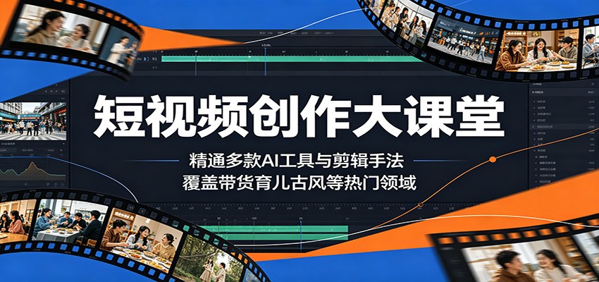 短视频创作大课堂：精通多款AI工具与剪辑手法，覆盖带货、育儿、古风等热门领域-网赚项目平台