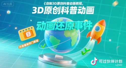 自制3D原创科普动画教程，动画还原事件，抖音最新热门赛道，可过伙伴计划-网赚项目平台