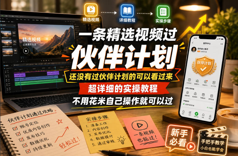 一条精选视频过伙伴计划，还没有过伙伴计划的可以看过来，超详细的实操教程，不用花米自己操作就可以过-网赚项目平台