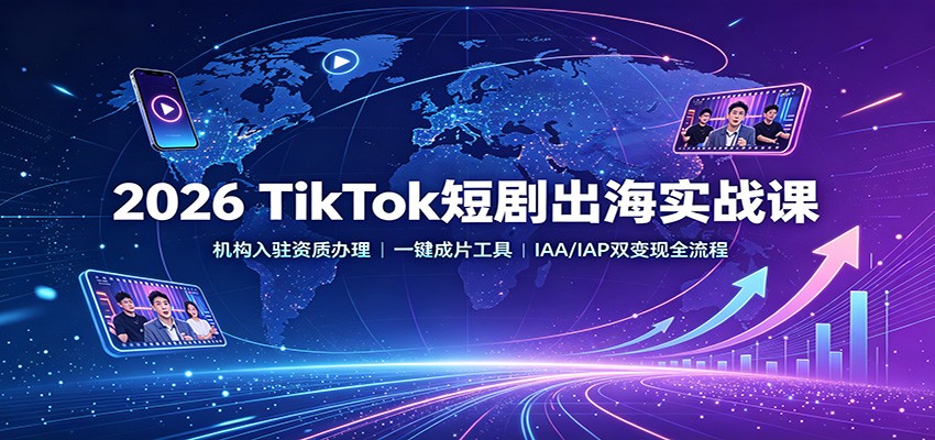 2026 TikTok短剧出海实战课：机构入驻资质办理，一键成片工具，IAA/IAP双变现全流程-网赚项目平台