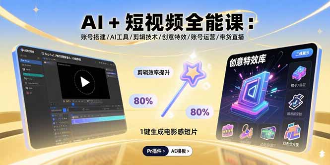 AI+短视频全能课:账号搭建/AI工具/剪辑技术/创意特效/账号运营/带货直播-网赚项目平台