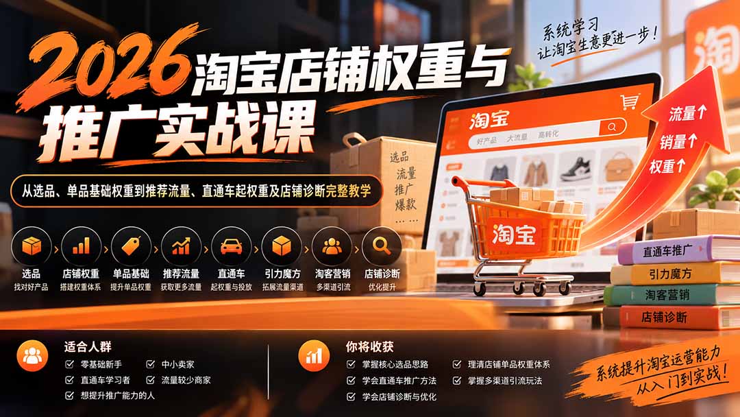 2026淘宝店铺权重与推广实战课:从选品、单品基础权重到推荐流量、直通车起权重及店铺诊断完整教学-网赚项目平台