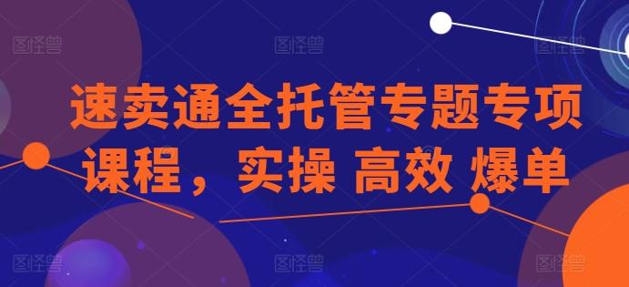 速卖通全托管专题专项课程，实操 高效 爆单-网赚项目平台