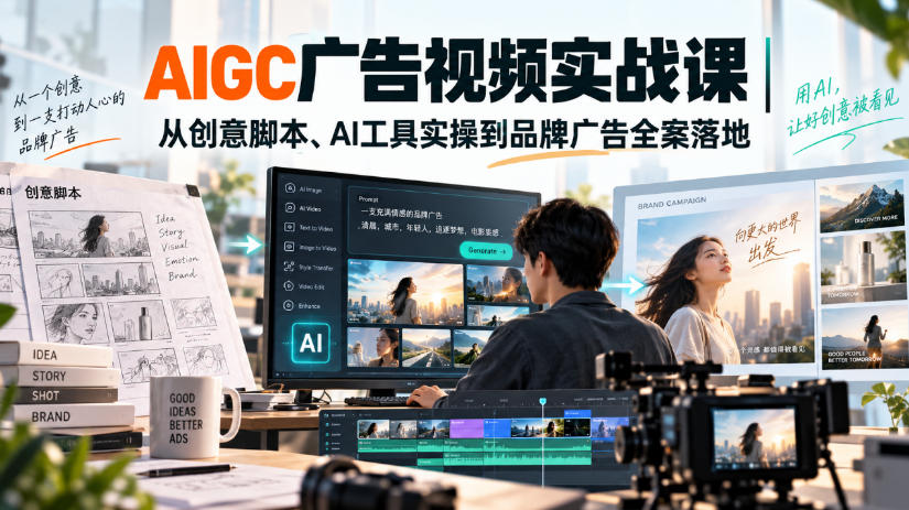 AIGC广告视频实战课｜从创意脚本、AI工具实操到品牌广告全案落地-网赚项目平台