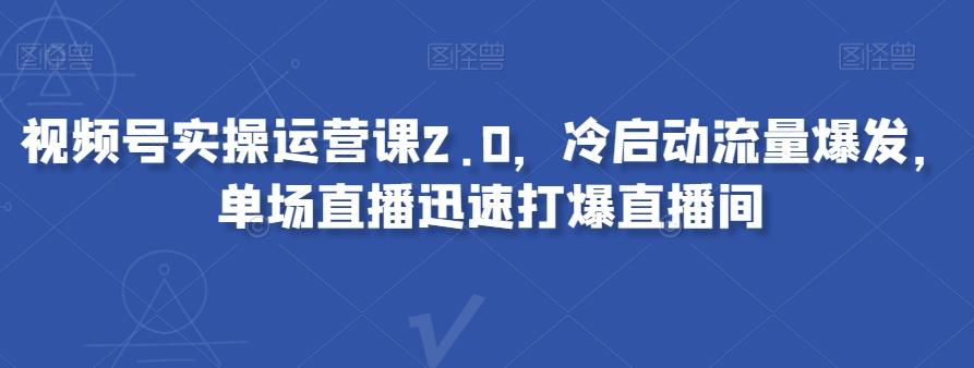 视频号实操运营课2.0，冷启动流量爆发，单场直播迅速打爆直播间-网赚项目平台
