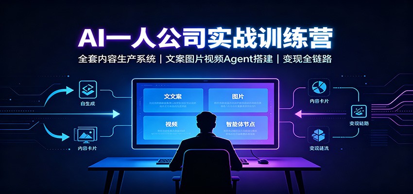 AI创作一人公司实战训练营：全套内容生产系统，文案图片视频Agent搭建变现全链路-网赚项目平台