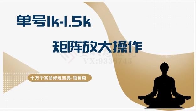十万个富翁修炼宝典15.单号1k-1.5k，矩阵放大操作-网赚项目平台