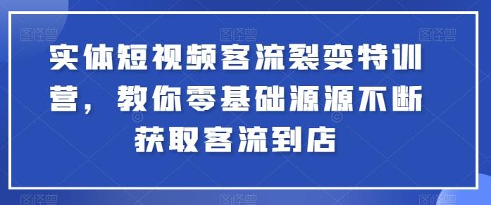实体短视频客流裂变特训营，教你零基础源源不断获取客流到店-网赚项目平台