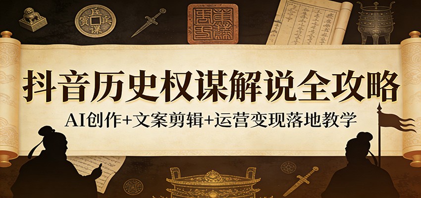 抖音历史权谋解说全攻略：AI创作+文案剪辑+运营变现落地教学-网赚项目平台
