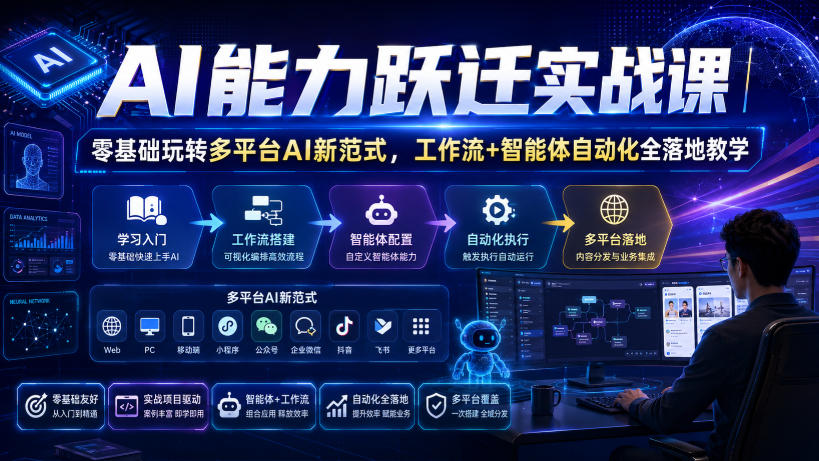 AI能力跃迁实战课｜零基础玩转多平台AI新范式，工作流+智能体自动化全落地教学-网赚项目平台