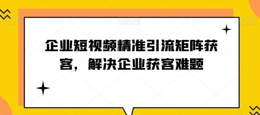 企业短视频精准引流矩阵获客，解决企业获客难题-网赚项目平台