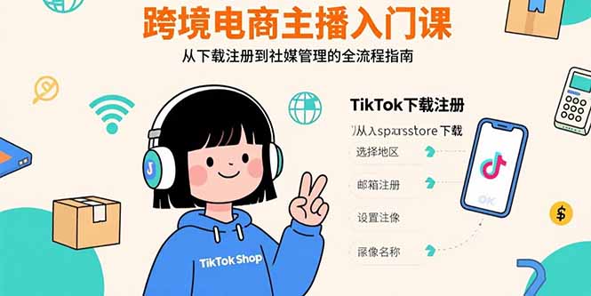 跨境电商主播入门课，TikTok下载注册，支付工具配置，社媒账号管理全流程-网赚项目平台