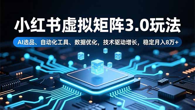 小红书虚拟矩阵3.0玩法,AI选品、自动化工具、数据优化,技术驱动增长,稳定月入8万+-网赚项目平台