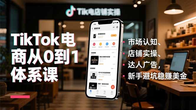 TikTok电商从0到1体系课,市场认知、店铺实操、达人广告,新手避坑稳赚美金-网赚项目平台