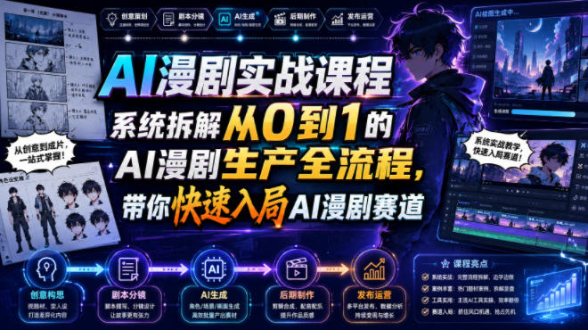AI漫剧实战课程，系统拆解从0到1的AI漫剧生产全流程，带你快速入局AI漫剧赛道-网赚项目平台