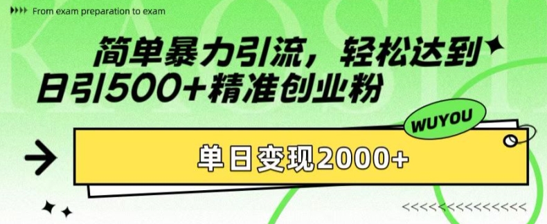 简单暴力引流，轻松达到日引500+精准创业粉，单日变现2k【揭秘】-网赚项目平台
