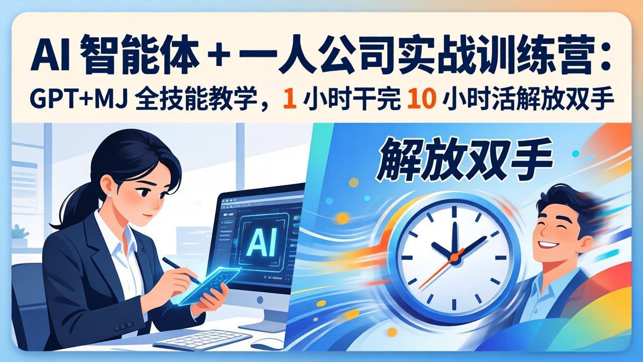 AI 智能体 + 一人公司实战训练营：GPT+MJ 全技能教学，1 小时干完 10 小时活解放双手-网赚项目平台