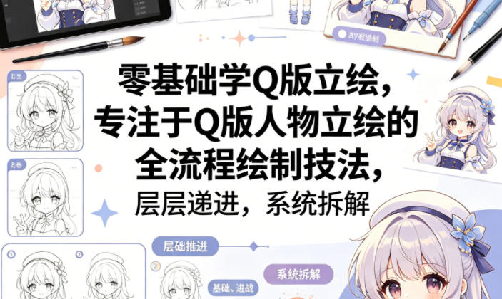 零基础学Q版立绘，专注于Q版人物立绘的全流程绘制技法，层层递进，系统拆解-网赚项目平台