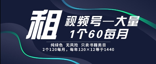 租视频号，一个60每月，2个120.纯绿色、无风险，常年租【揭秘】-网赚项目平台