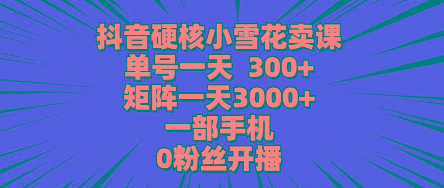 (9551期)抖音硬核小雪花卖课，单号一天300+，矩阵一天3000+，一部手机0粉丝开播-网赚项目平台