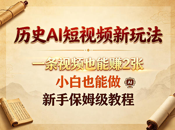历史AI短视频新玩法，一条视频也能賺2张，小白也能做，新手保姆级教程-网赚项目平台