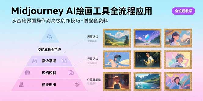 Midjourney AI绘画工具全流程应用，从基础界面操作到高级创作-附配套资料-网赚项目平台