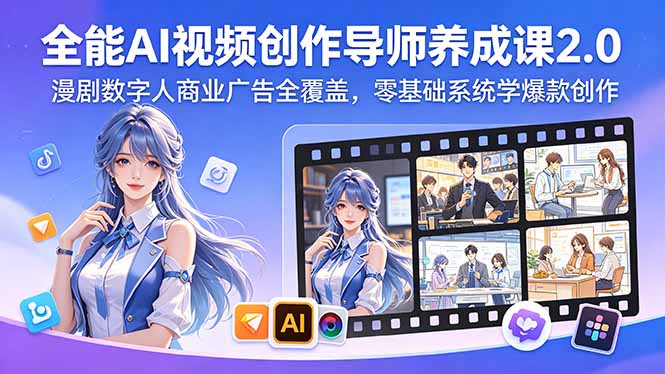 全能AI视频创作导师养成课2.0，漫剧数字人商业广告全覆盖，零基础系统学爆款创作-网赚项目平台