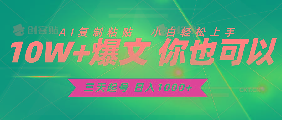 三天起号 日入1000+ AI复制粘贴 小白轻松上手-网赚项目平台