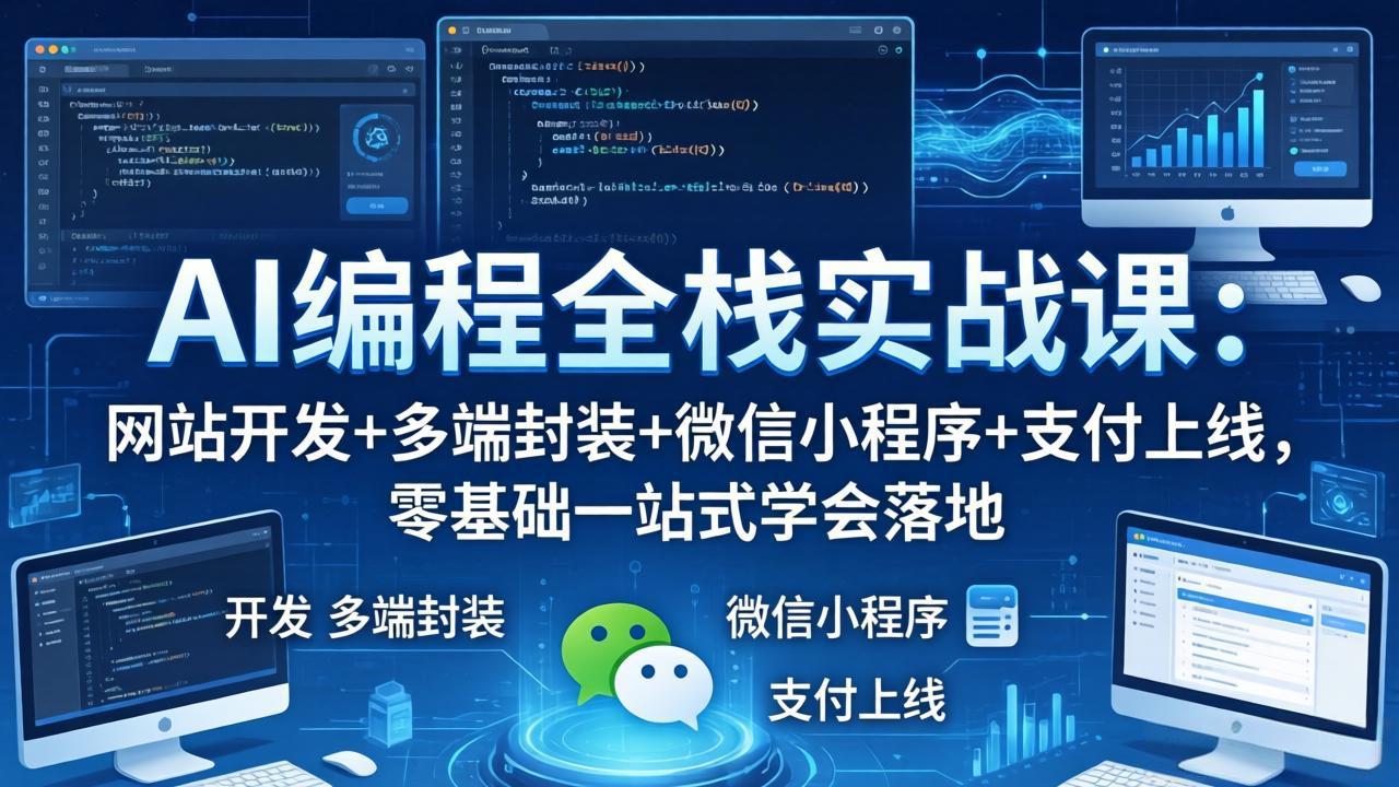AI编程全栈实战课：网站开发+多端封装+微信小程序+支付上线，零基础一站式学会落地-网赚项目平台